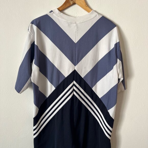 Adidas Rival Goalie Tee 3 Striped Soccer Jersey Raw Indigo‎ White Size Large - Picture 2 of 2